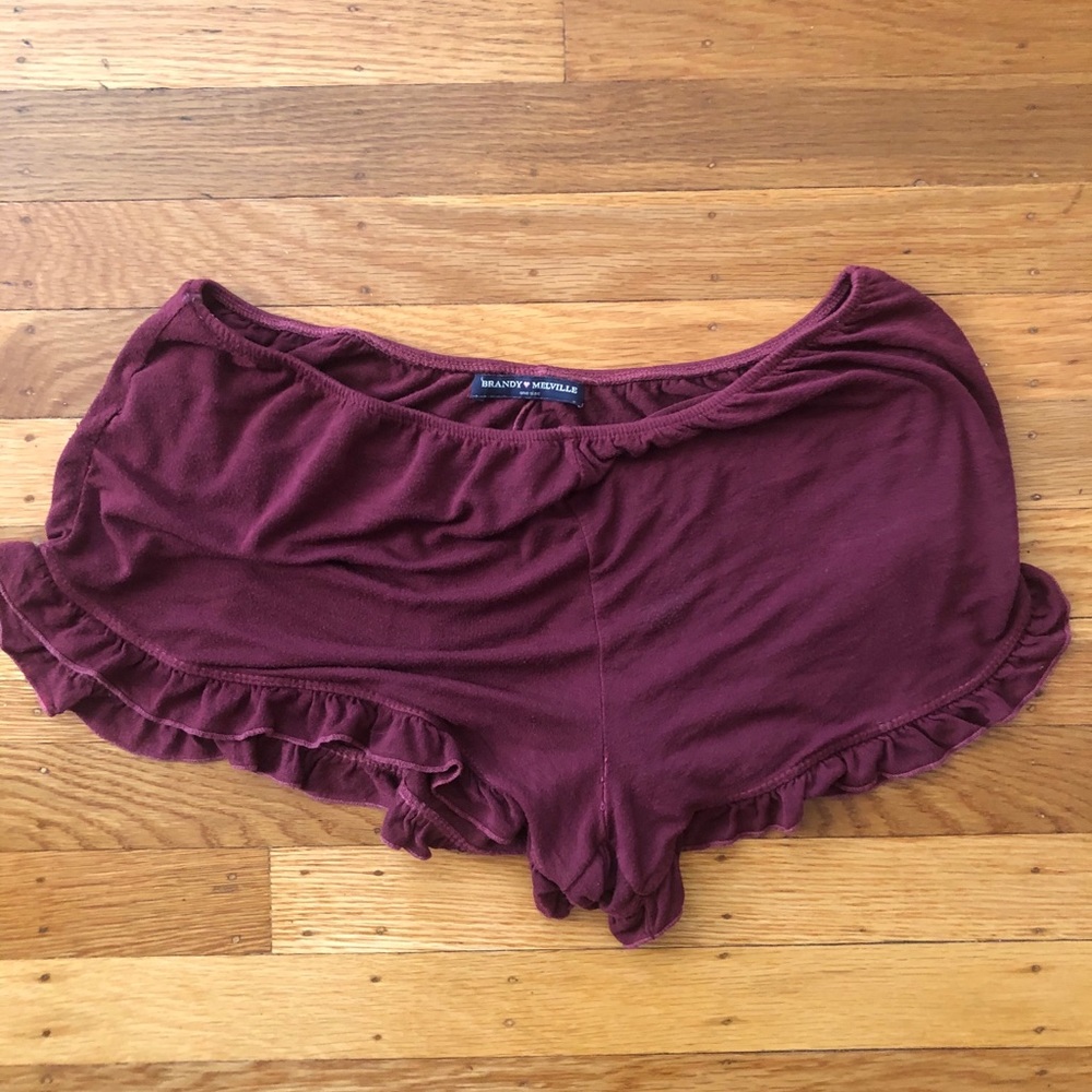 Brandy Melville burgundy ruffle  shorts
